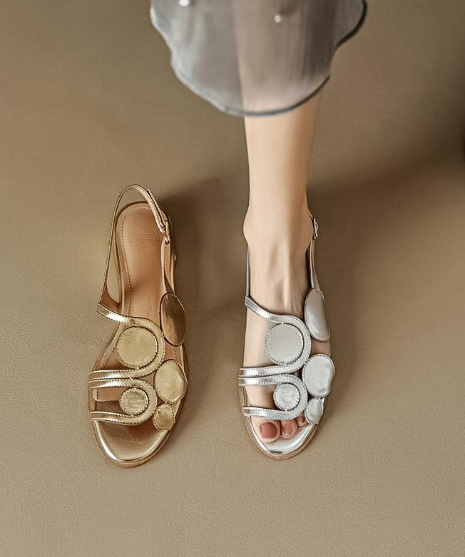 Gold Flat Sandals Splicing Sheepskin Hollow Out