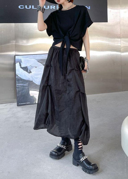 Italian Black Chiffon Summer Skirts Tiered