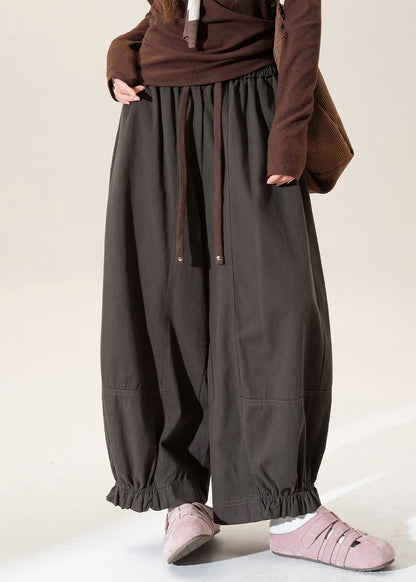 Grey Elastic Waist Tie Waist Lantern Pants Spring