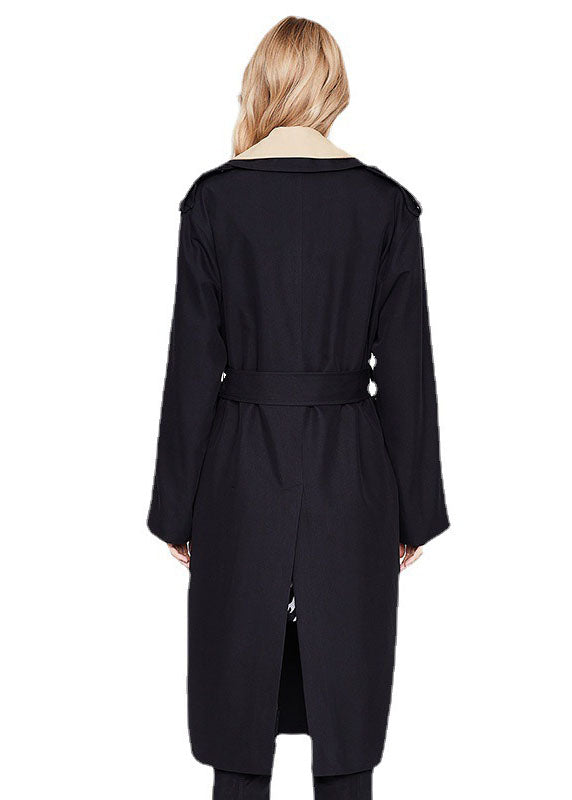 Fitted Khaki Double-layer Collar Patchwork Cotton Fake Two Piece Single Breasted Trench Spring