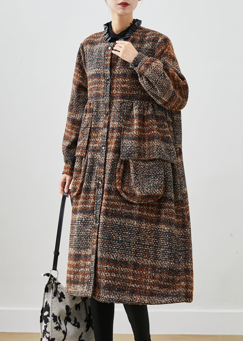 Brown Ruffled Pockets Thick Cotton Coats Winter