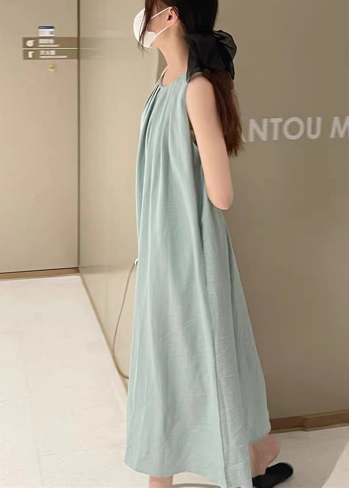 Art Lake Blue Backless Cotton a Line Holiday Dress Sleeveless