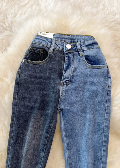 Diy Blue High Waist Button Draping Long Jeans Spring
