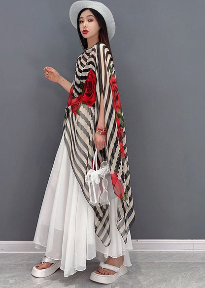 Asymmetrical Striped Chiffon Top and Skirt Two Pieces Set Summer