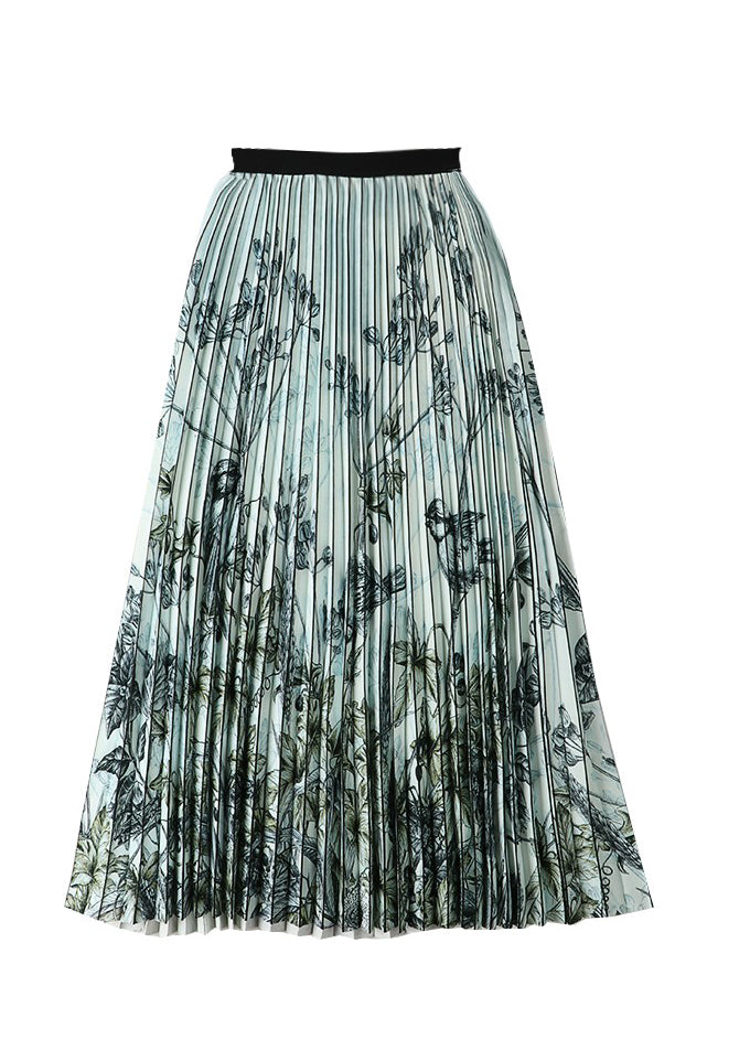 Print Wrinkled Elastic Waist a Line Skirts Summer