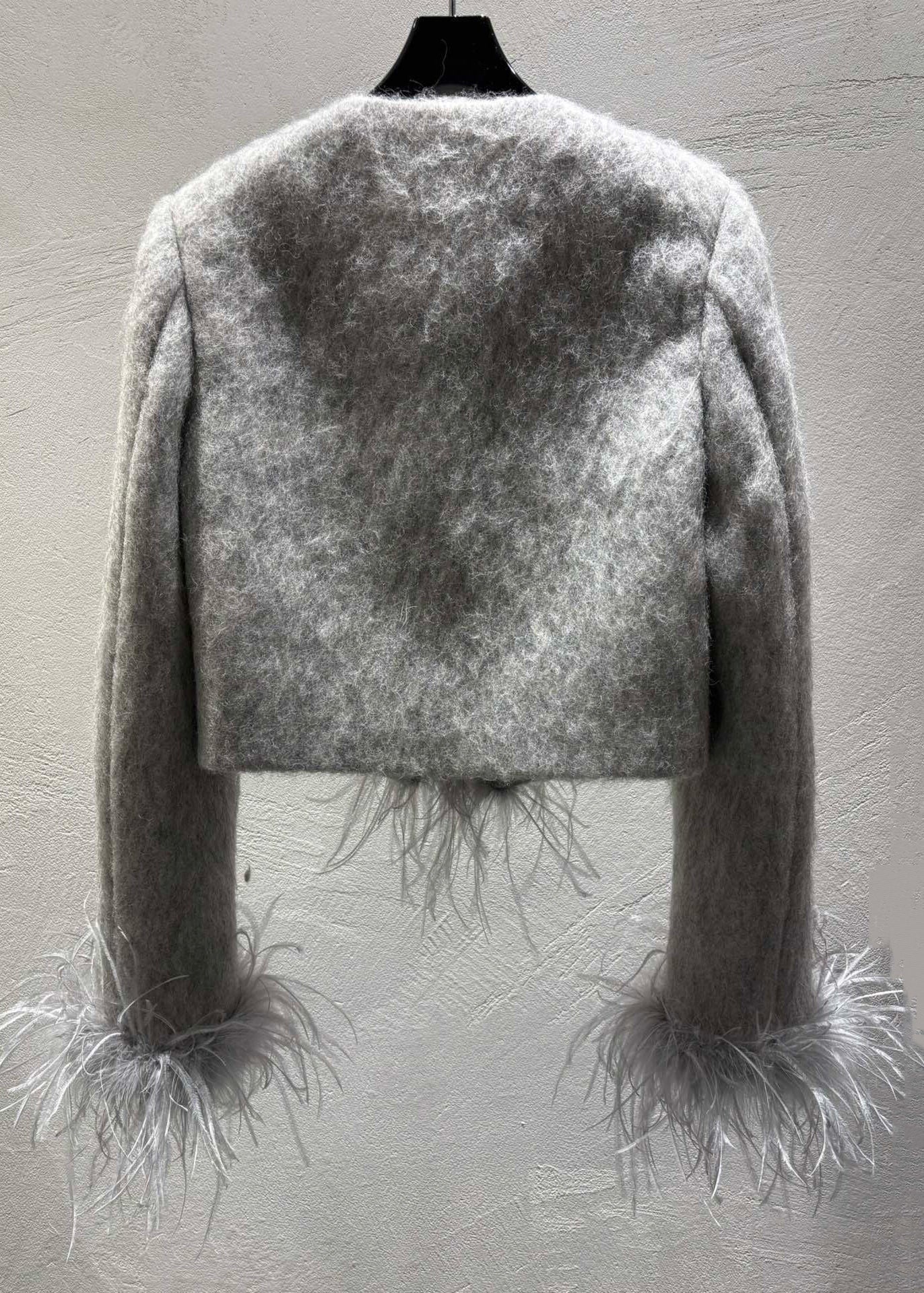 Grey Feather Patchwork Wool Coats Winter