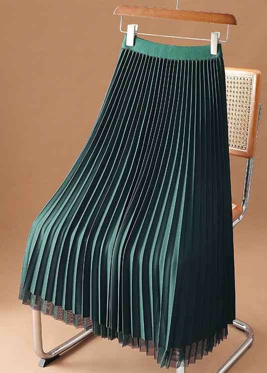Green Elastic Waist Velour Tulle a Line Skirts Spring