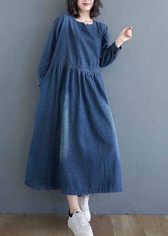 O Neck Cinched Spring Tunic Wardrobes Denim Blue Art Dresses