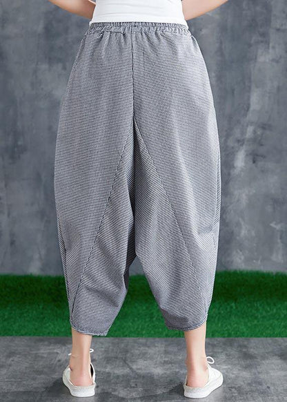 Stitching Cotton Linen Drop Crotch Pants Summer Linen Plaid Loose Large Size