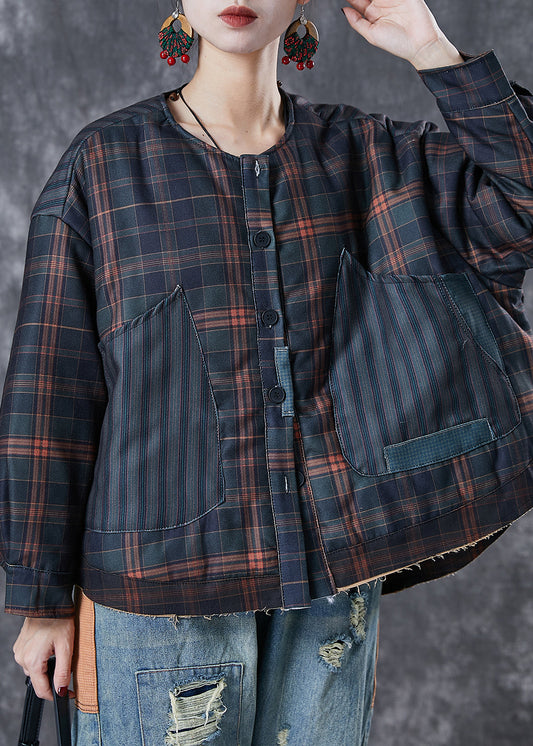 Black Oversized Patchwork Plaid Fine Cotton Filled Coats Spring