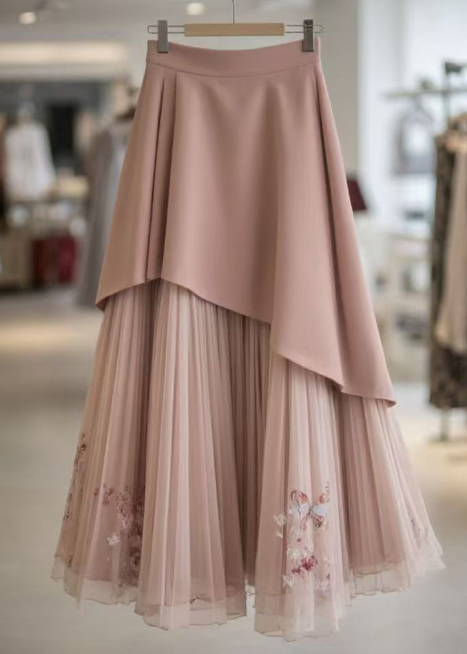 Pink Original Design Wrinkled Chiffon Skirts Summer