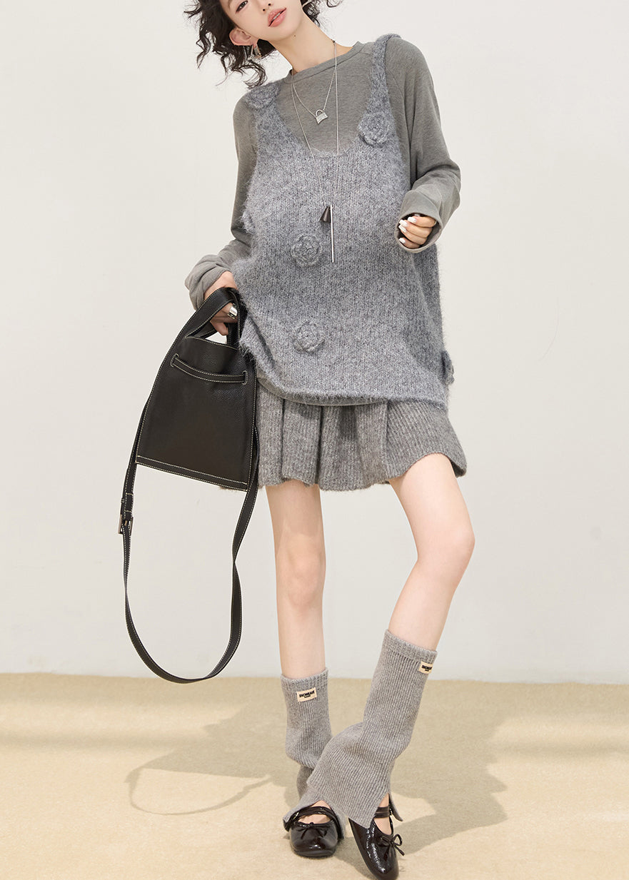 Art Grey Oversized Knit Vests Winter