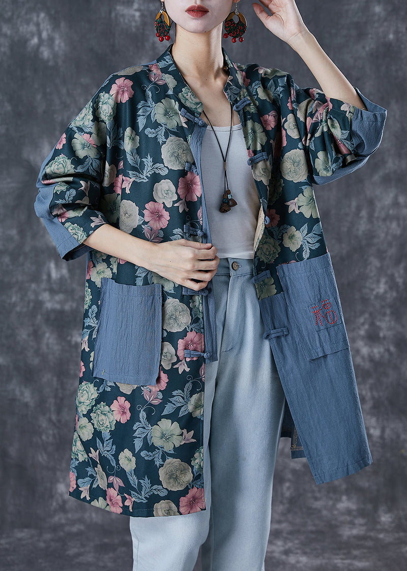 Embroideried Patchwork Print Linen Coat Outwear Fall