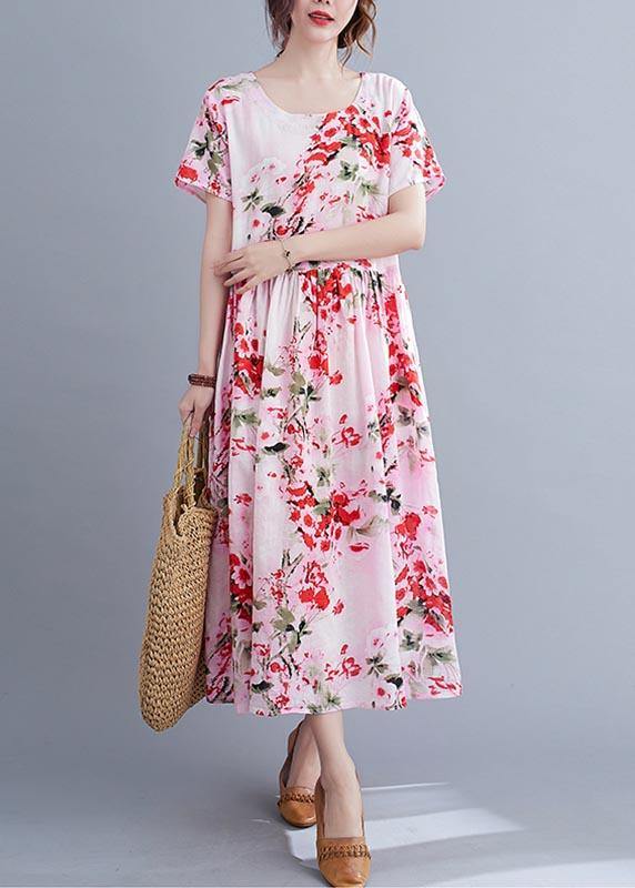Pink Print Cotton Pockets Summer Dress