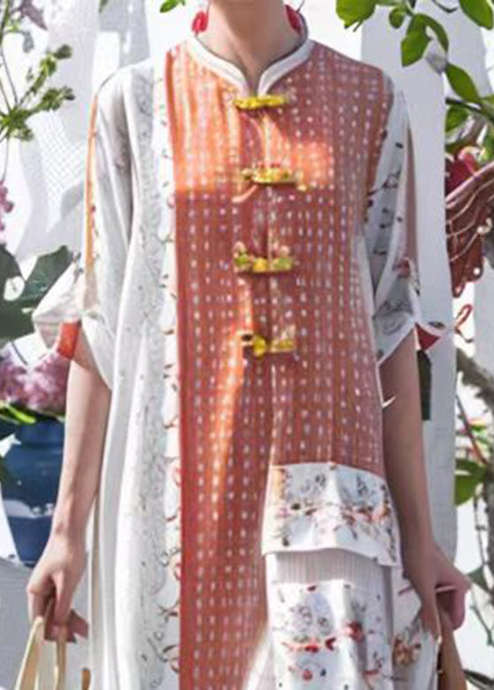 Classy White Stand Collar Asymmetrical Patchwork Silk Maxi Dress Long Sleeve