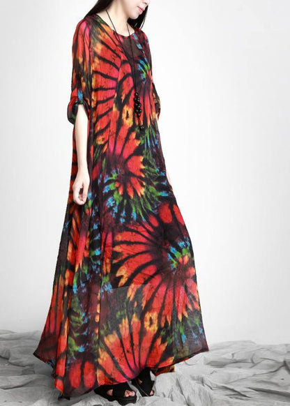 Red Print Chiffon Maxi Dresses