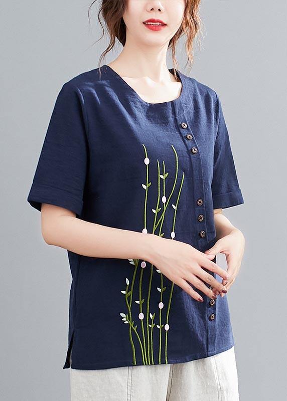 White O-neck Button Shirt Tops Summer Cotton Linen