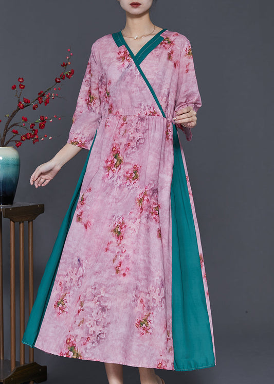 Classy Purple Print Patchwork Linen a Line Dress Spring