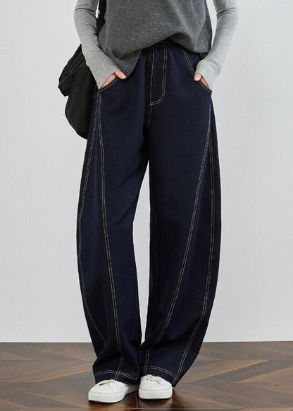 Blue Pockets Patchwork Denim Pants Spring