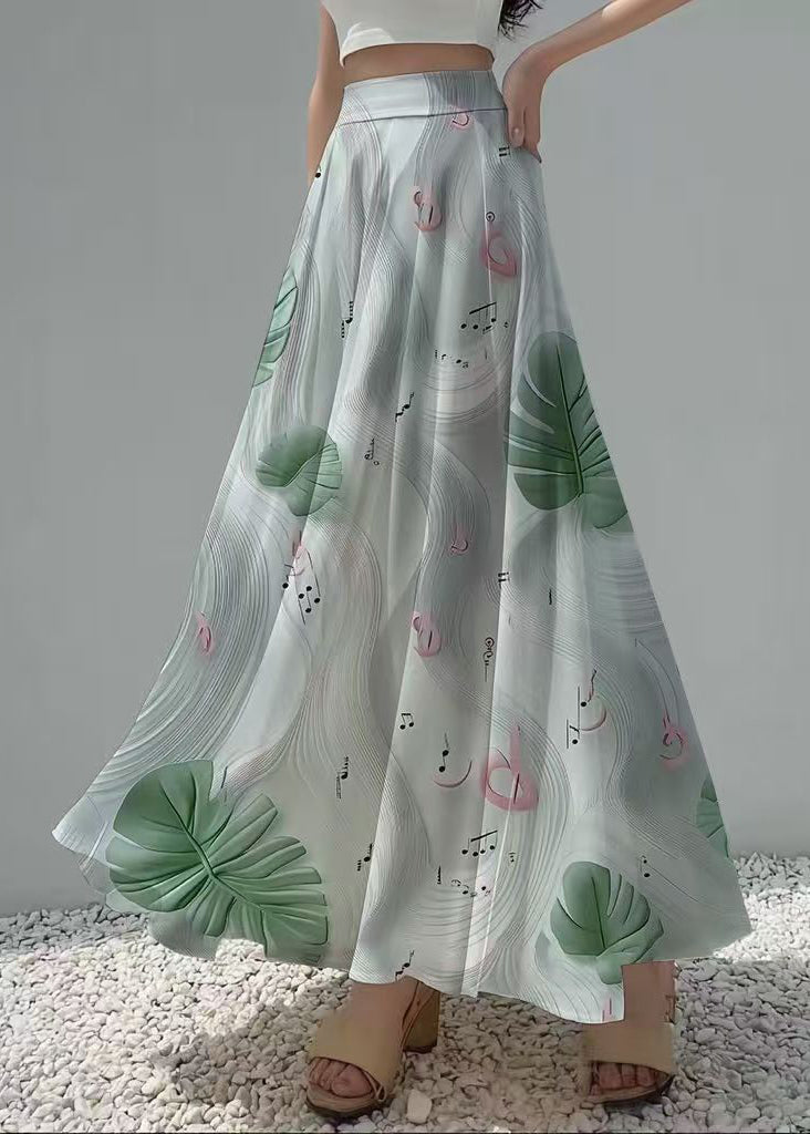 White Print Draping Chiffon Day Skirts Summer
