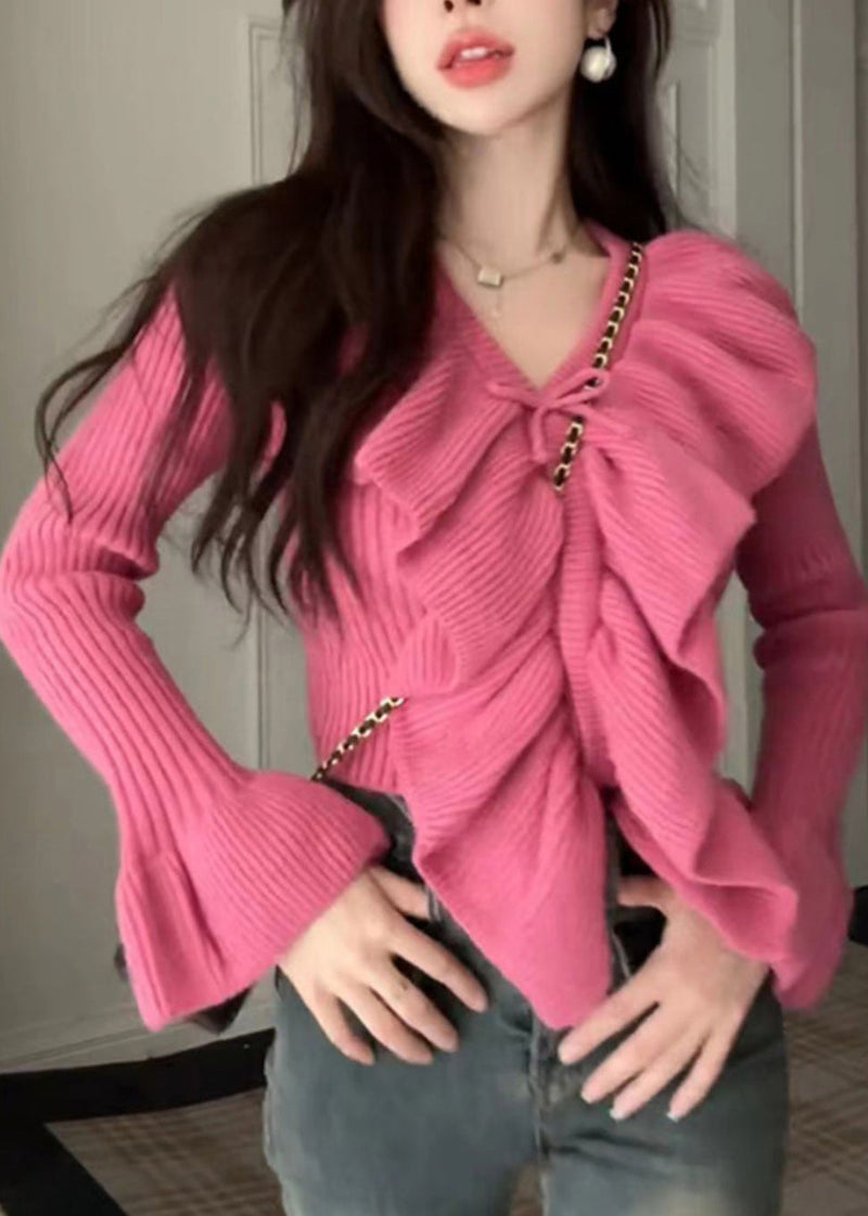 Rose Ruffled Patchwork Cotton Knit Sweaters Spring