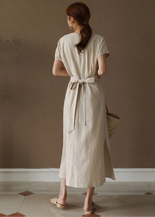 Beige O-neck Slim Fit Cotton Holiday Dresses Summer