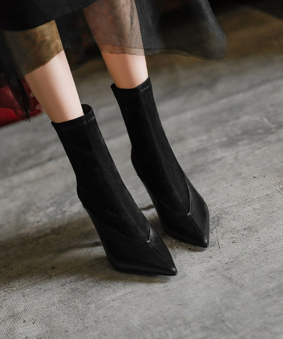 Splicing High Heel Boots Brown Cowhide Leather
