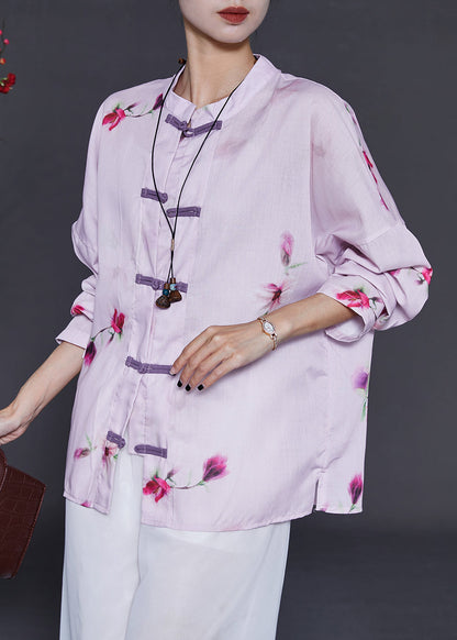 Purple Linen Shirts Chinese Button Summer