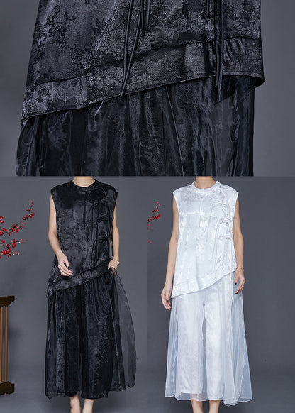 Black Asymmetrical Jacquard Silk Two Piece Set Fall