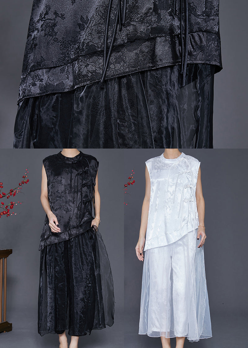 Black Asymmetrical Jacquard Silk Two Piece Set Fall