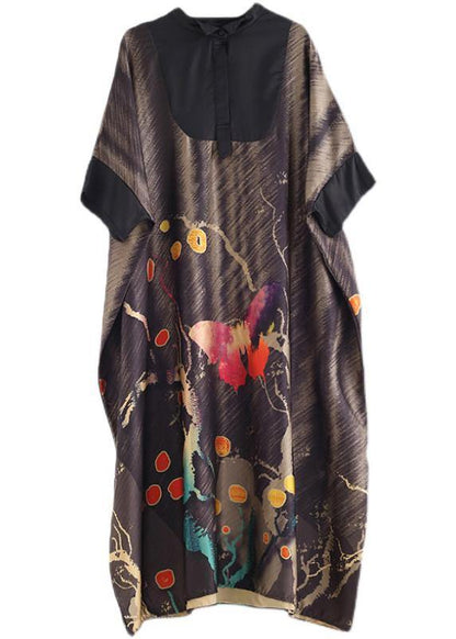 Chocolate Print Chiffon Patchwork Summer Dress
