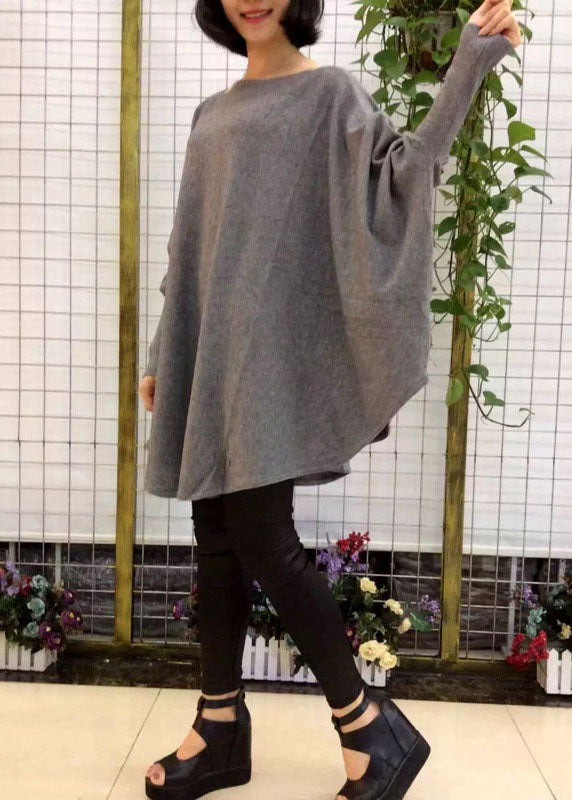 Grey Bat Wing Sleeve Fall Wool Sweater