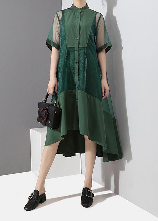 Two Pieces Summer Green Midi Transparent Mesh Dress Set