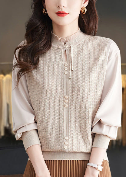 Mulberry Ruffled Patchwork Knit Sweater Tops Spring
