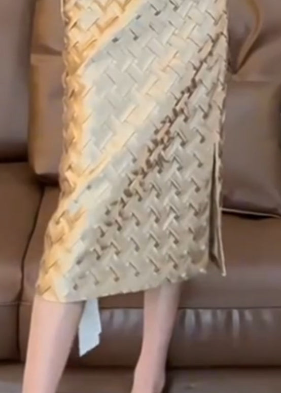Champagne Plaid Side Open High Waist Skirts Fall
