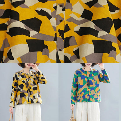 Diy Green Geometric Clothes for O Neck Button Down Clothing Tops