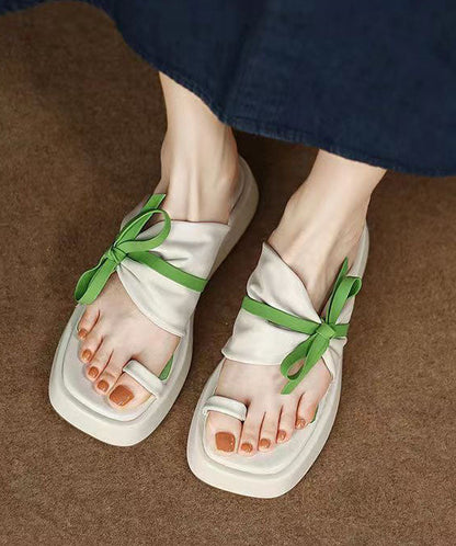 Green Bow Splicing Platform Slide Sandals Peep Toe