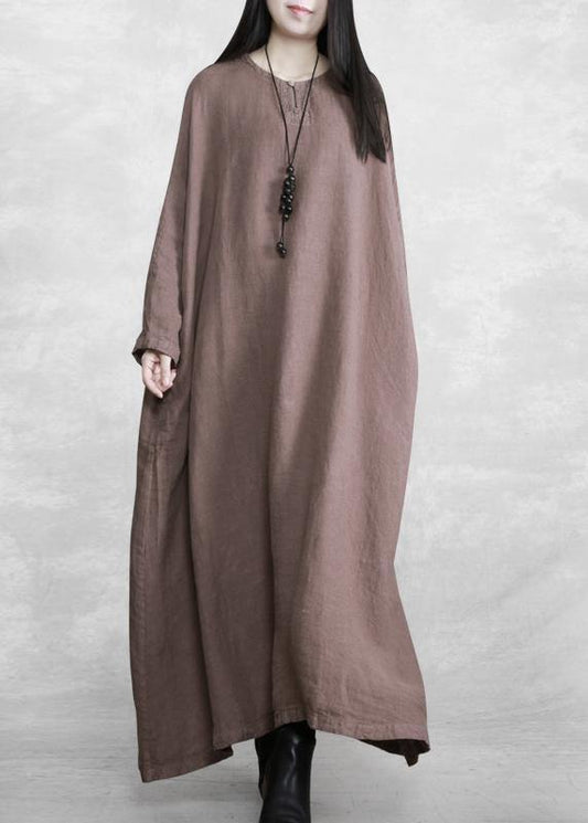 100% O Neck Pockets Clothes Sewing Chocolate Dress