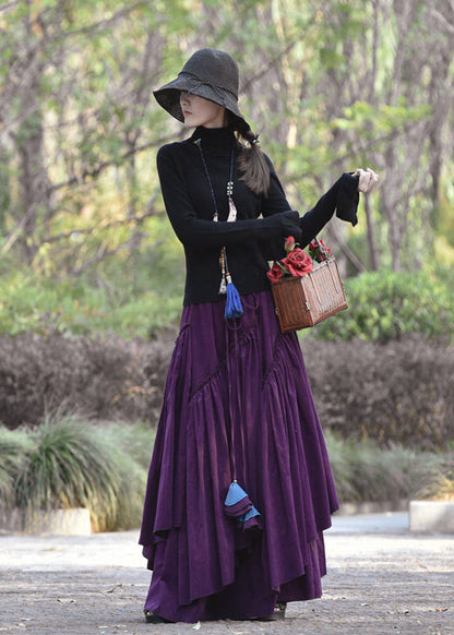 Blue Wrinkled Asymmetrical Lace Up Corduroy Skirt Spring