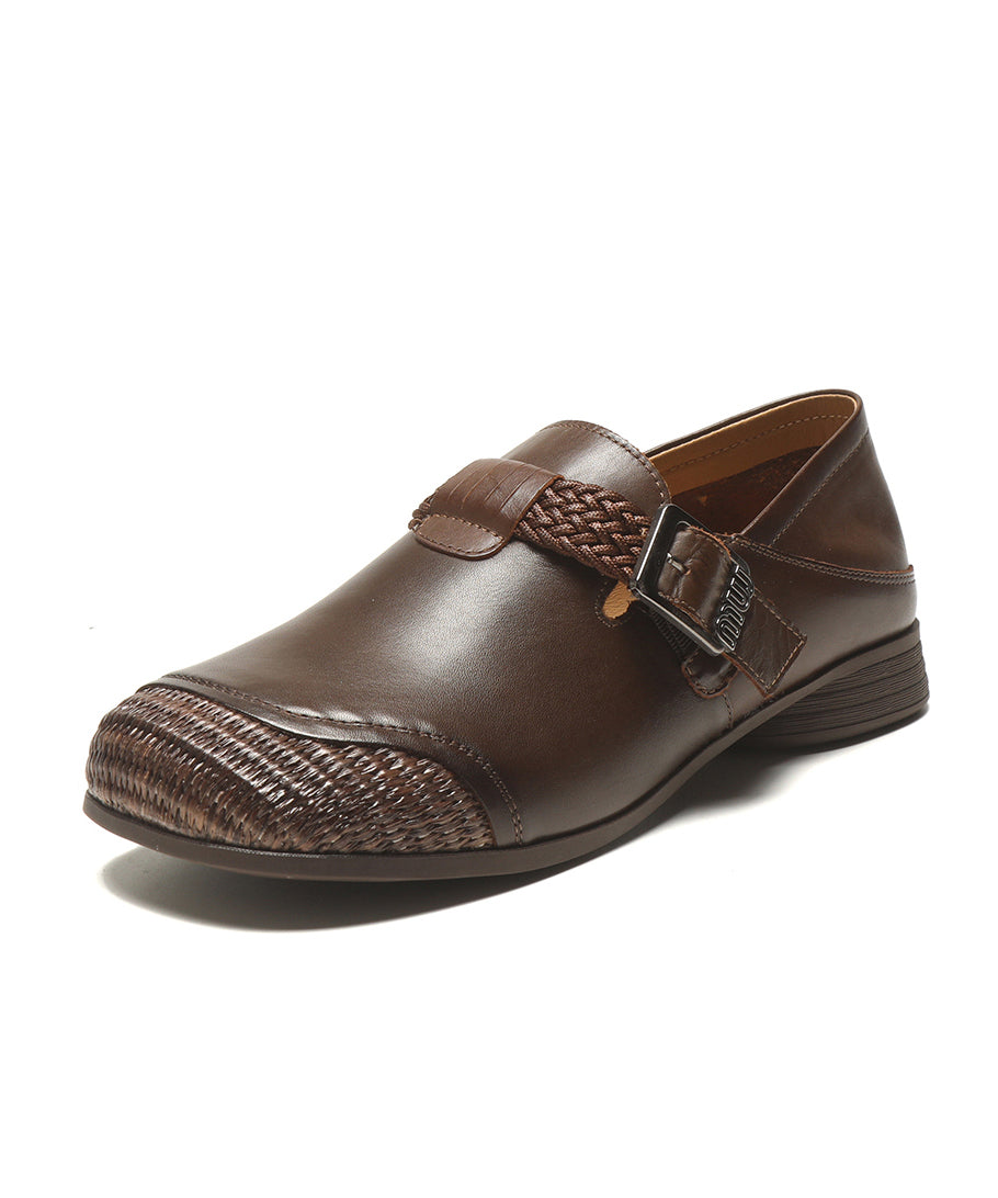 Comfy Splicing Loafers Red Cowhide Leather