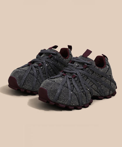 Lace Up Splicing Platform Sport Shoes Black Zircon