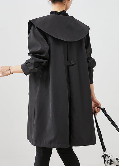 Black Peter Pan Collar Pockets Cotton Coat Outwear Fall
