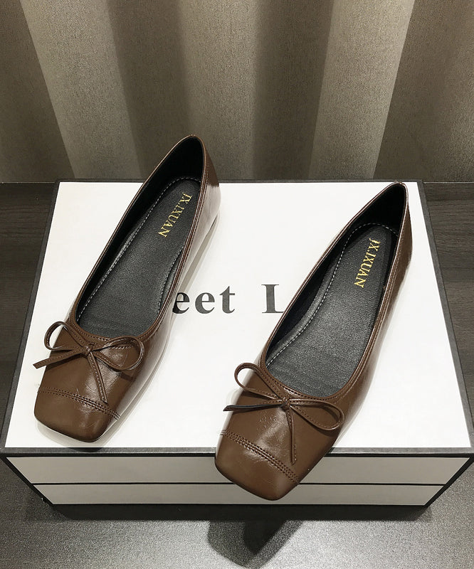 Coffee Faux Leather Splicing Bow Penny Loafers