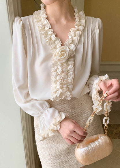 Art Apricot Ruffled Chiffon Shirt Petal Sleeve