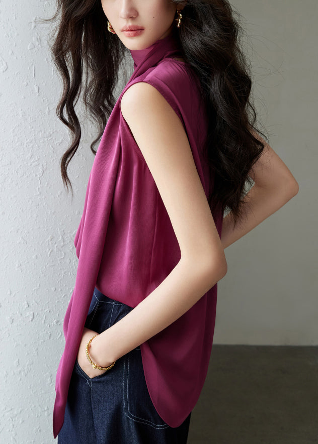 Rose Button Wrinkled Silk Blouses Bow Summer