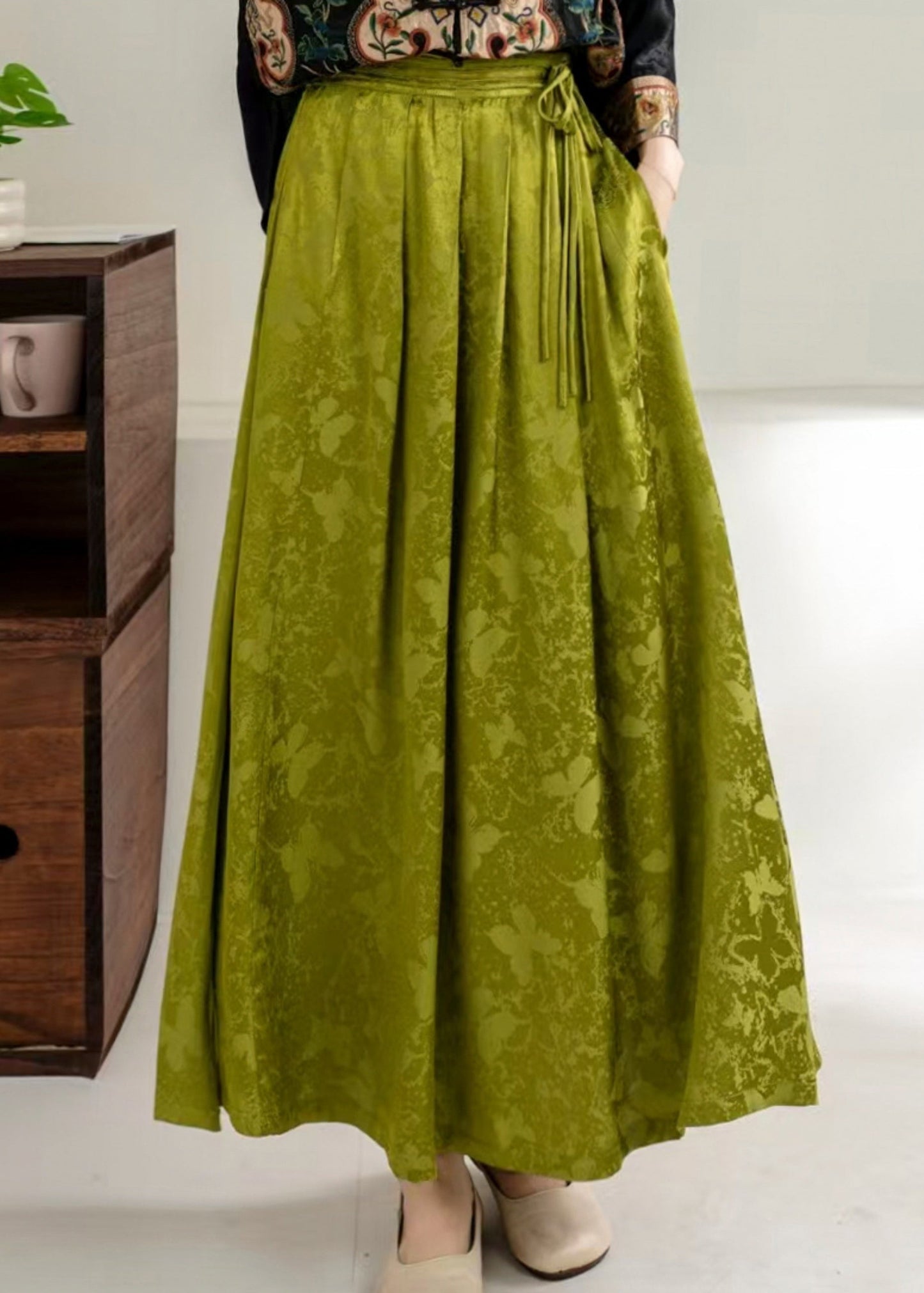 Pink Jacquard Exra Large Hem Silk Skirt Spring