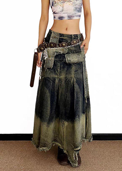 High Waist Asymmetrical Patchwork Denim Maxi Skirt Summer