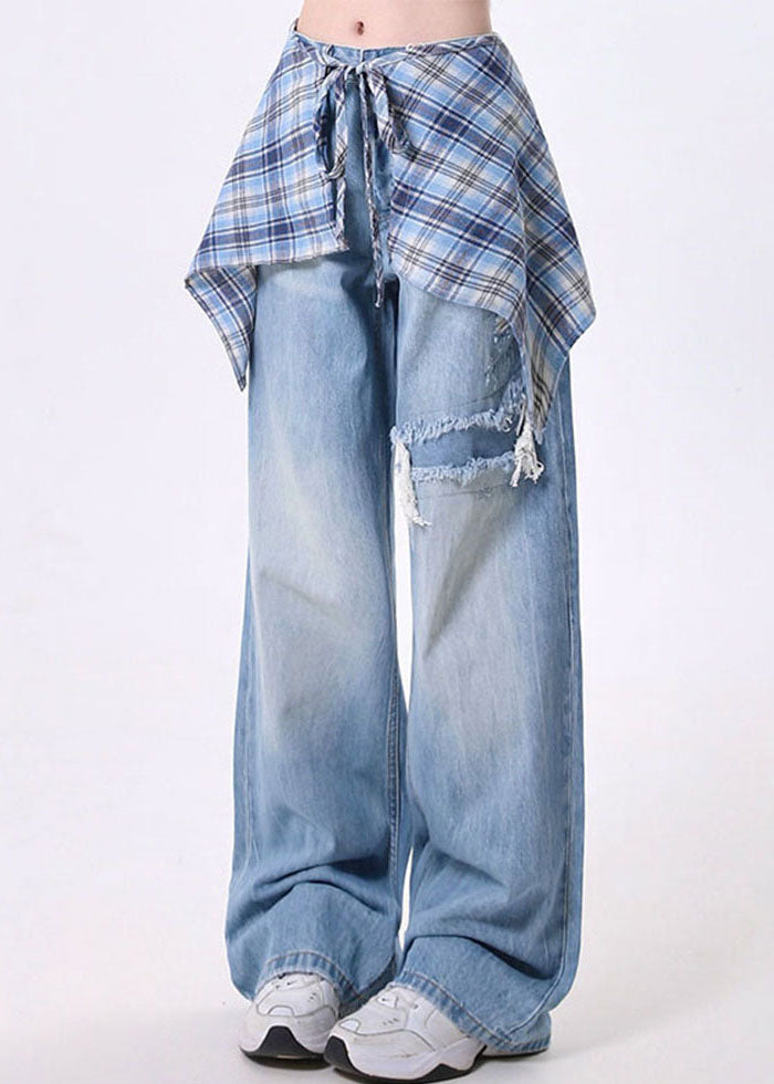 High Street Detachable Skirt Design Denim Wide Leg Pants Spring