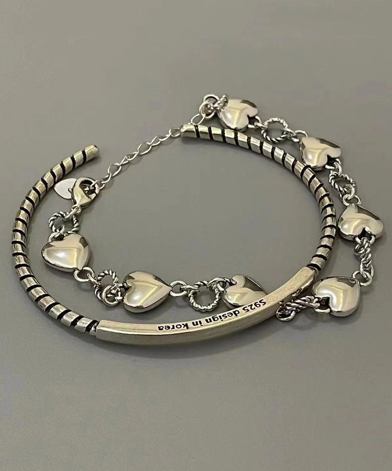 Retro Silk Stainless Steel Love Cuff Two Piece Set
