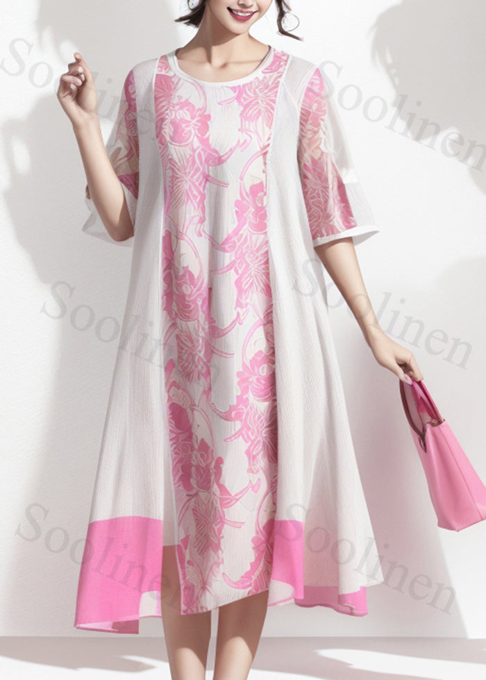 Natural Rose Oversized Patchwork Silk Vacation Dresses Summer